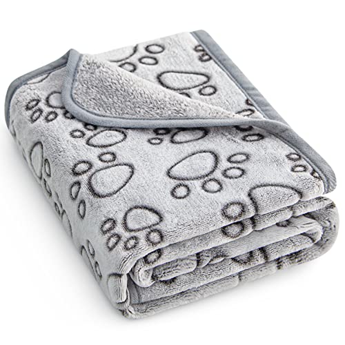 Stuffed Premium Soft Dog Blanket, with Flannel Grey Cute Paw Print, 40 * 32 inches