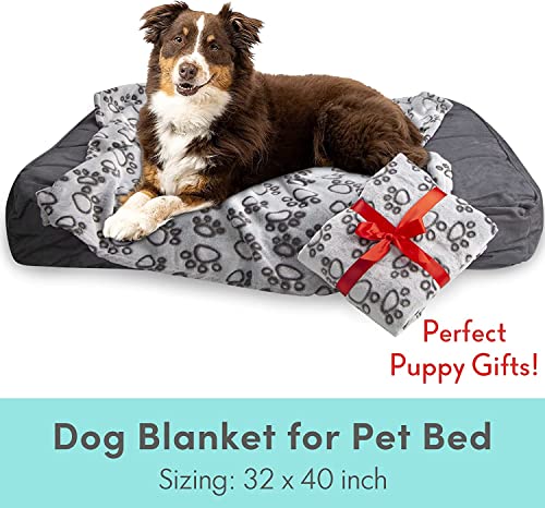 Stuffed Premium Soft Dog Blanket, with Flannel Grey Cute Paw Print, 40 * 32 inches