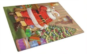 caroline’s treasures aph4691lcb christmas santa by the tree glass cutting board large, 12h x 16w, multicolor