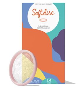 softdisc menstrual discs | disposable period discs | tampon, pad, and cup alternative | capacity of 5 super tampons | hsa or fsa eligible | 14 count