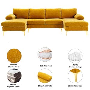 Olela U Shape Sectional Sofa,Modern Large Chenille Fabric Modular Couch,Extra Wide Sofa with Chaise Lounge and Golden Legs for Living Room (Musterd)