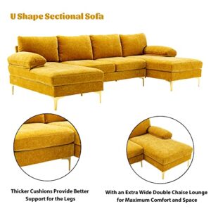 Olela U Shape Sectional Sofa,Modern Large Chenille Fabric Modular Couch,Extra Wide Sofa with Chaise Lounge and Golden Legs for Living Room (Musterd)
