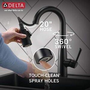 Delta Faucet Essa Matte Black Bar Faucet with Pull Down Sprayer, Black Bar Sink Faucet Single Hole, Wet Bar Faucets Single Hole, Prep Sink Faucet, Black Kitchen Faucet, Matte Black 9913-BL-DST