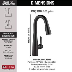 Delta Faucet Essa Matte Black Bar Faucet with Pull Down Sprayer, Black Bar Sink Faucet Single Hole, Wet Bar Faucets Single Hole, Prep Sink Faucet, Black Kitchen Faucet, Matte Black 9913-BL-DST