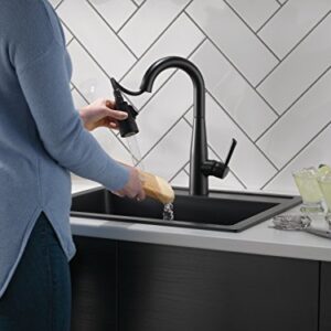 Delta Faucet Essa Matte Black Bar Faucet with Pull Down Sprayer, Black Bar Sink Faucet Single Hole, Wet Bar Faucets Single Hole, Prep Sink Faucet, Black Kitchen Faucet, Matte Black 9913-BL-DST