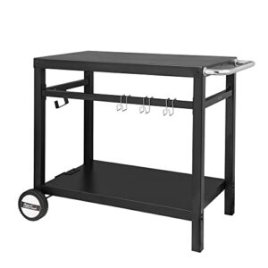 royal gourmet dining cart table with double-shelf, movable steel flattop worktable, hooks, side handle, multifunctional and commercial pc3401b (black)