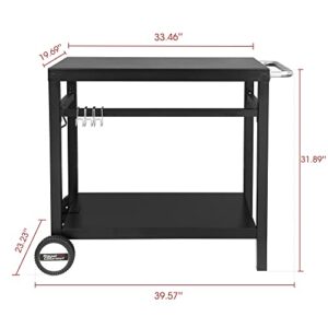 Royal Gourmet Dining Cart Table with Double-Shelf, Movable Steel Flattop Worktable, Hooks, Side Handle, Multifunctional and Commercial PC3401B (Black)