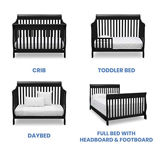 Delta Children Canton 4 in 1 Convertible Crib, Black + Serta Perfect Slumber Dual Sided Recycled Fiber Core Crib and Toddler Mattress (Bundle)