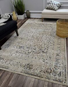 rugs america cambridge collection cb500a tan navy area rug 2′ x 4′