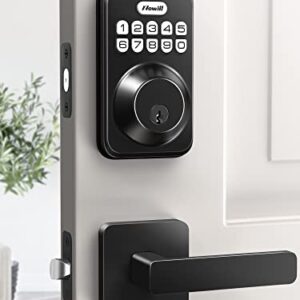 Keyless Entry Door Lock with 2 Handles, Zowill Electronic Keypad Deadbolt, Auto-Locking, Anti-Peeping Password, Digital Smart Code Door Lock, Front Door Handle Sets, Matte Black