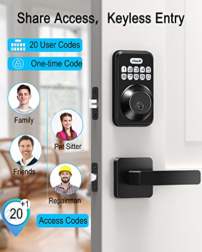 Keyless Entry Door Lock with 2 Handles, Zowill Electronic Keypad Deadbolt, Auto-Locking, Anti-Peeping Password, Digital Smart Code Door Lock, Front Door Handle Sets, Matte Black