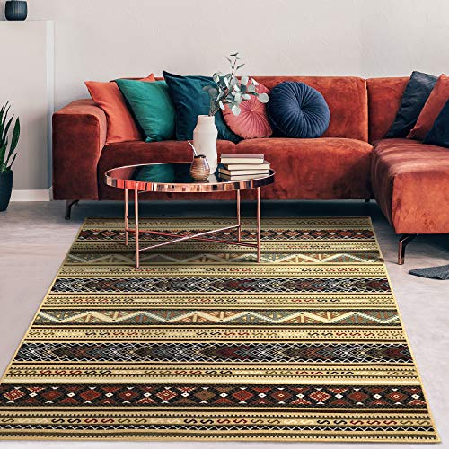 Antep Rugs Alfombras Non-Skid (Non-Slip) 8x10 Rubber Backing Moroccan Geometric Low Profile Pile Indoor Area Rugs (Beige, 8' x 10'3")