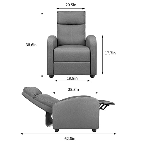 Flamaker Fabric Recliner Chair Massage Recliner Sofa Chair Adjustable Reclining Chairs Home Theater Single Modern Living Room Recliners with Thick Seat Cushion and Backrest (Grey)