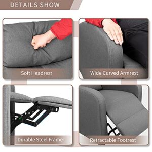 Flamaker Fabric Recliner Chair Massage Recliner Sofa Chair Adjustable Reclining Chairs Home Theater Single Modern Living Room Recliners with Thick Seat Cushion and Backrest (Grey)