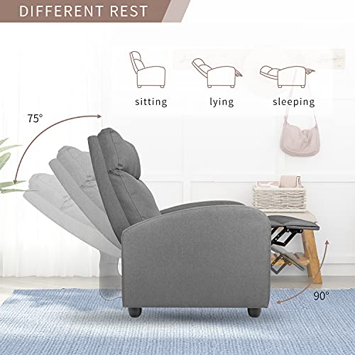 Flamaker Fabric Recliner Chair Massage Recliner Sofa Chair Adjustable Reclining Chairs Home Theater Single Modern Living Room Recliners with Thick Seat Cushion and Backrest (Grey)