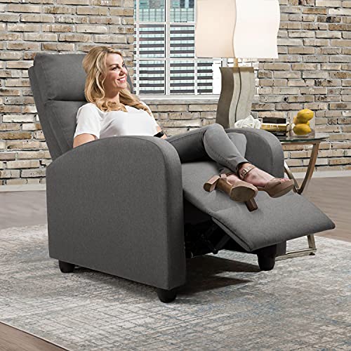 Flamaker Fabric Recliner Chair Massage Recliner Sofa Chair Adjustable Reclining Chairs Home Theater Single Modern Living Room Recliners with Thick Seat Cushion and Backrest (Grey)