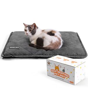 Mora Pets Self Heating Cat Bed Self Warming Cat Bed Ultra Warm Self Heating Cat Pad Self Warming Pet Bed Thermal Cat Pad 24 x 18 Inches Removable Cover Outdoor Indoor for Cats and Dogs