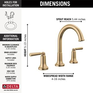 Delta Faucet Saylor Gold Widespread Bathroom Faucet 3 Hole, Gold Bathroom Faucets, Bathroom Sink Faucet with Diamond Seal Technology, Metal Drain Assembly, Champagne Bronze 3535-CZMPU-DST