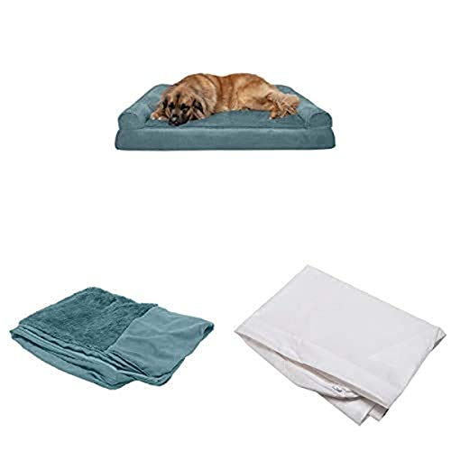 Furhaven Pet Bundle - Jumbo Plus Deep Pool Orthopedic Ultra Plush Faux Fur & Suede Sofa, Extra Dog Bed Cover, & Water-Resistant Mattress Liner for Dogs & Cats