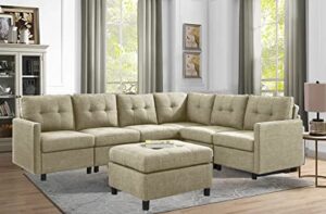 beey sectional sofa set 6 seats reversible corner sectional with ottoman l-shaped fabric couches modular living room furniture sets