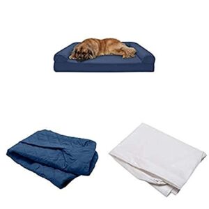 furhaven pet bundle – jumbo plus navy memory foam quilted quilted sofa, extra dog bed cover, & water-resistant mattress liner for dogs & cats