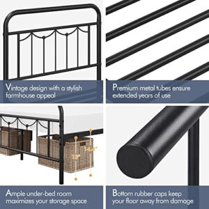 Yaheetech Twin Size Metal Bed Frame with Vintage Headboard and Footboard, Farmhouse Metal Platform Bed, Heavy Duty Steel Slat Support, Ample Under-Bed Storage, No Noise, No Box Spring Needed, Black