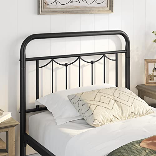 Yaheetech Twin Size Metal Bed Frame with Vintage Headboard and Footboard, Farmhouse Metal Platform Bed, Heavy Duty Steel Slat Support, Ample Under-Bed Storage, No Noise, No Box Spring Needed, Black