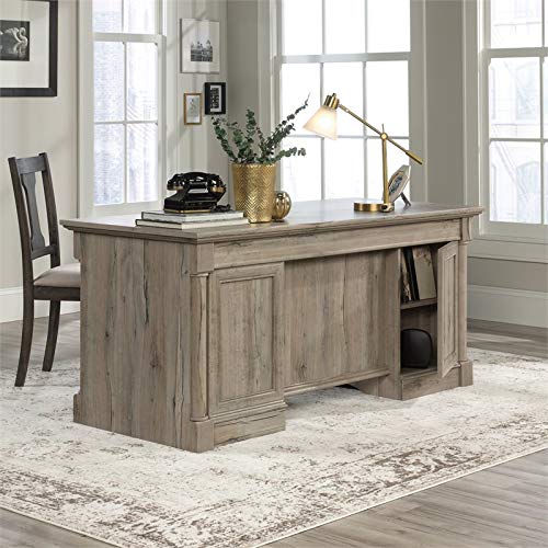 Sauder Palladia Executive Desk, L: 65.12" x W: 29.53" x H: 29.61", Split Oak finish