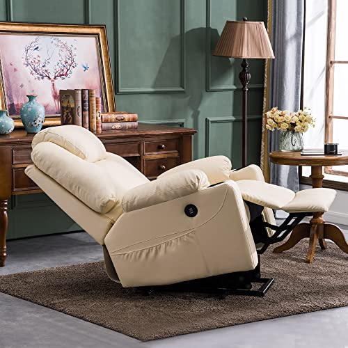 MCombo Large Power Lift Recliner Chair with Massage and Heat for Elderly Big and Tall People, 3 Positions, 2 Side Pockets, and Cup Holders, USB Ports, Faux Leather 7516 (Large, Cream White)