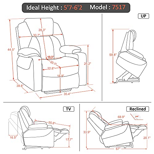 MCombo Large Power Lift Recliner Chair with Massage and Heat for Elderly Big and Tall People, 3 Positions, 2 Side Pockets, and Cup Holders, USB Ports, Faux Leather 7516 (Large, Cream White)