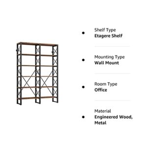 IRONCK Bookshelf Double Wide 6-Tier 76" H, Open Large Bookcase, Industrial Style Shelves, Wood and Metal Bookshelves for Home Office, Easy Assembly