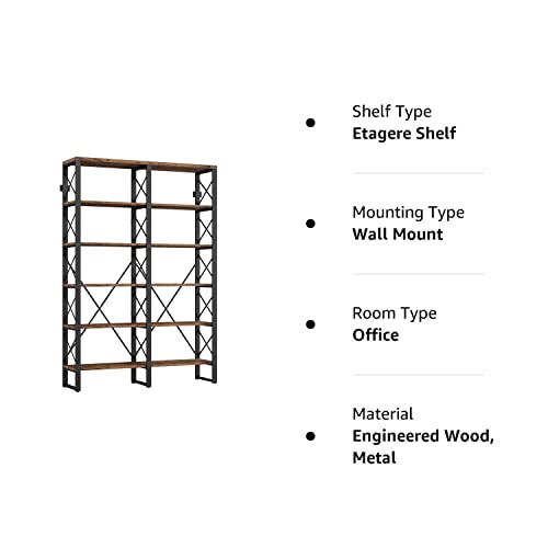 IRONCK Bookshelf Double Wide 6-Tier 76" H, Open Large Bookcase, Industrial Style Shelves, Wood and Metal Bookshelves for Home Office, Easy Assembly
