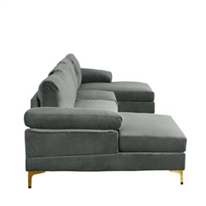 Casa Andrea Milano Modern Large Sectional Sofa U Shaped Velvet Couch, with Extra Wide Chaise Lounge and Golden Legs, Dark Grey