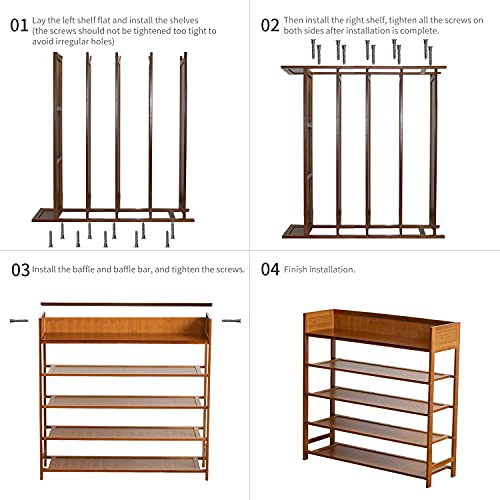 SOBIBO Shoe Rack Organizer, 5 Tier Bamboo Shoe Rack for Entryway, Front Door for Entryway,Closet and Bedroom Shoe Rack Storage, Shoe Shelf（Brown）