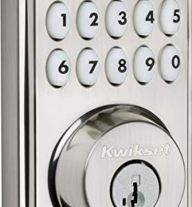 Kwikset 914 Traditional Keypad SmartCode Electronic Deadbolt Smart Lock featuring SmartKey Security and ZigBee 3.0 Technology in Satin Nickel