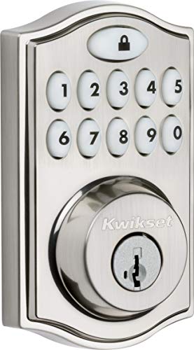 Kwikset 914 Traditional Keypad SmartCode Electronic Deadbolt Smart Lock featuring SmartKey Security and ZigBee 3.0 Technology in Satin Nickel