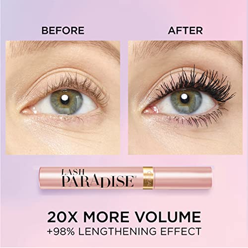 L'Oreal Paris Voluminous Makeup Lash Paradise Mascara, Voluptuous Volume, Intense Length, Feathery Soft Full Lashes, No Flaking, No Smudging, No Clumping, Blackest Black, 1 Count