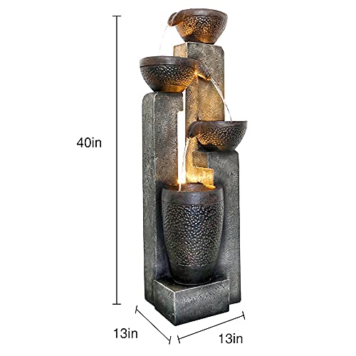 Handunmi Outdoor Garden Water Fountain-Indoor Polyresin Waterfall Floor-Standing Fountains with LED Lights for Garden, Patio, Deck, Porch, Yard Art Decor (40inch)