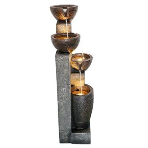 Handunmi Outdoor Garden Water Fountain-Indoor Polyresin Waterfall Floor-Standing Fountains with LED Lights for Garden, Patio, Deck, Porch, Yard Art Decor (40inch)