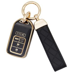 suncaraccl for honda key fob cover with leather keychain, soft tpu full cover protection key fob case for honda accord civic crv pilot odyssey passport smart remote key