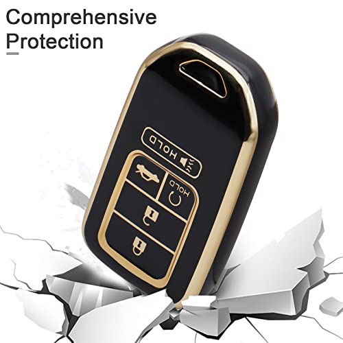 SUNCARACCL for Honda Key fob Cover with Leather Keychain, Soft TPU Full Cover Protection Key Fob Case for Honda Accord Civic CRV Pilot Odyssey Passport Smart Remote Key