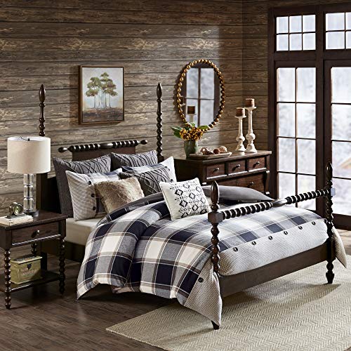 MADISON PARK SIGNATURE Cozy Comforter Set - All Season Bedding Combo Filled Insert and Removable Duvet Cover, Shams, Decorative Pillows, Plaid Brown/Black King (110 in x 96 in) 10 Piece