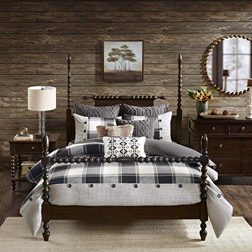 MADISON PARK SIGNATURE Cozy Comforter Set - All Season Bedding Combo Filled Insert and Removable Duvet Cover, Shams, Decorative Pillows, Plaid Brown/Black King (110 in x 96 in) 10 Piece