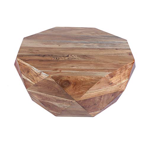 The Urban Port 33-Inch Diamond Shape Acacia Wood Coffee Table with Smooth Top, Natural Brown