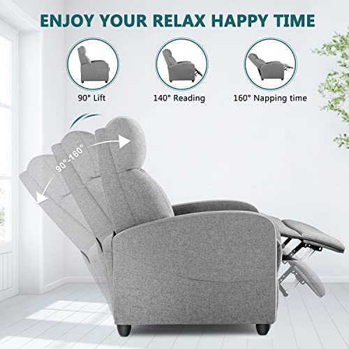 SMUG Fabric Home Theater Seating with Lumbar Support Winback Single Sofa Armchair Reclining Chair Easy Lounge, Grey
