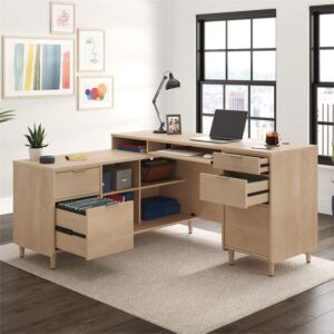 Sauder Clifford Place Engineered Wood L-Shaped Desk in Natural Maple