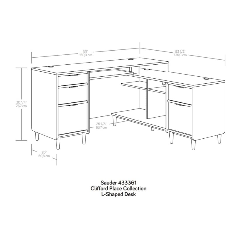 Sauder Clifford Place Engineered Wood L-Shaped Desk in Natural Maple