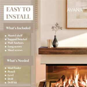 Avana Floating Fireplace Mantle - Mantles for Over Fireplace - Wall Mount Fireplace Mantel Shelves - Handcrafted Natural Wood Fireplace Mantels - Fireplace Mantel 72 Inches x 8 x 3 - Rustic Brown