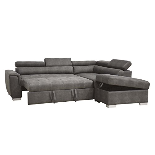 ACME Furniture Thelma Sleeper and Ottoman Sectional Sofa, Grey