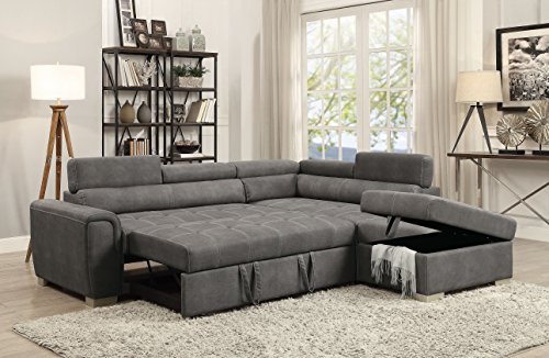 ACME Furniture Thelma Sleeper and Ottoman Sectional Sofa, Grey